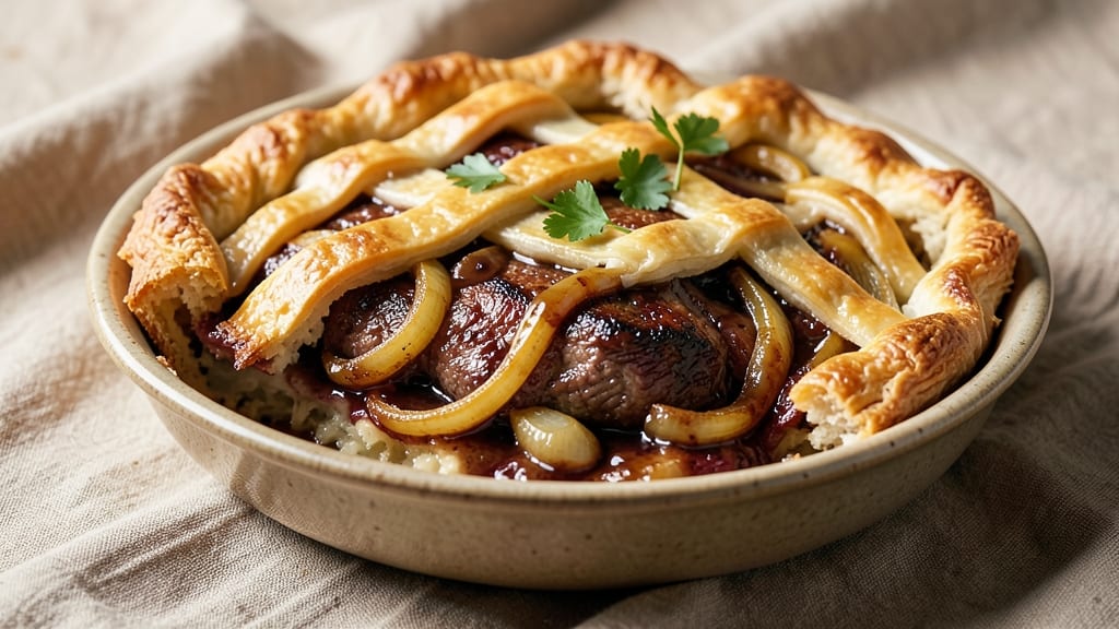 Beef and Onion Pie Recipe: Flaky Pastry Crust With Savory Filling