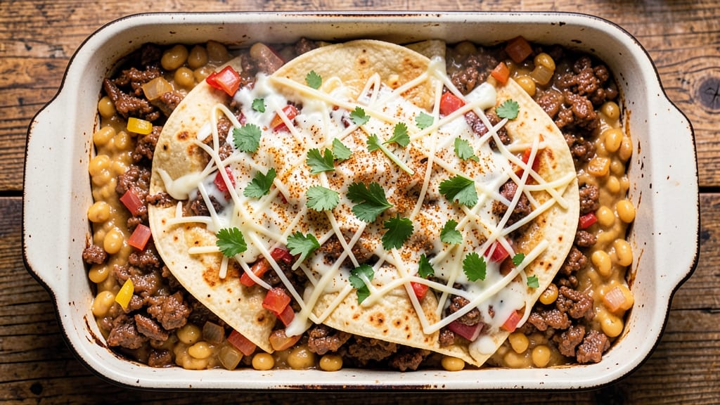 Beef and Bean Burrito Casserole Recipe: Cheesy Tortilla Layers Baked to Crispy Perfection