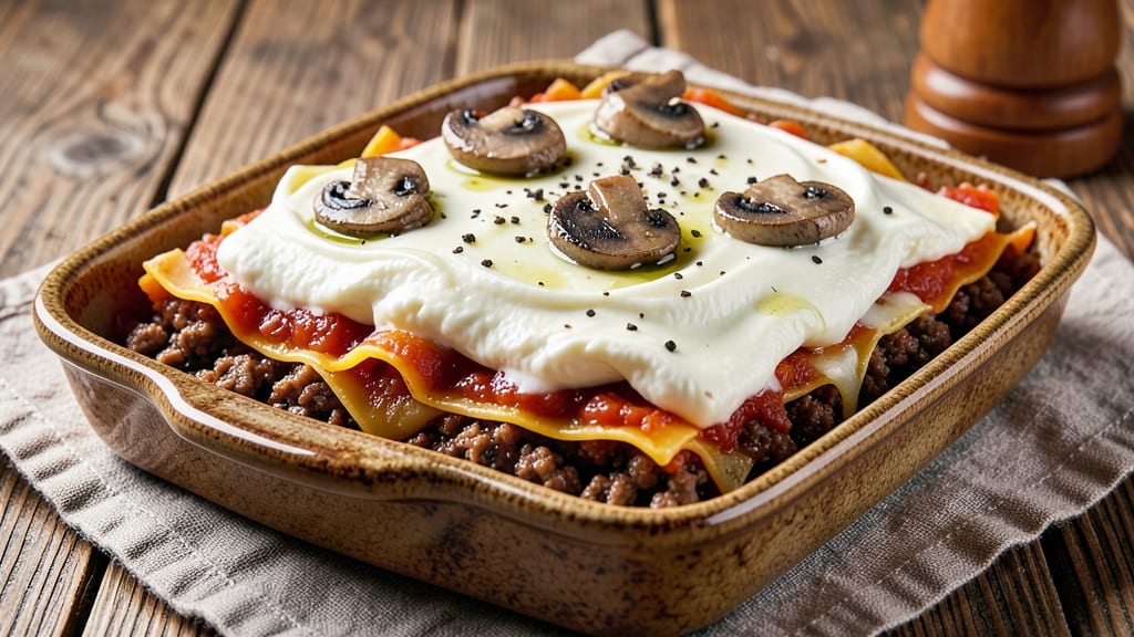 Beef and Mushroom Lasagna Recipe: Layers of Rich Sauce and Melty Cheese