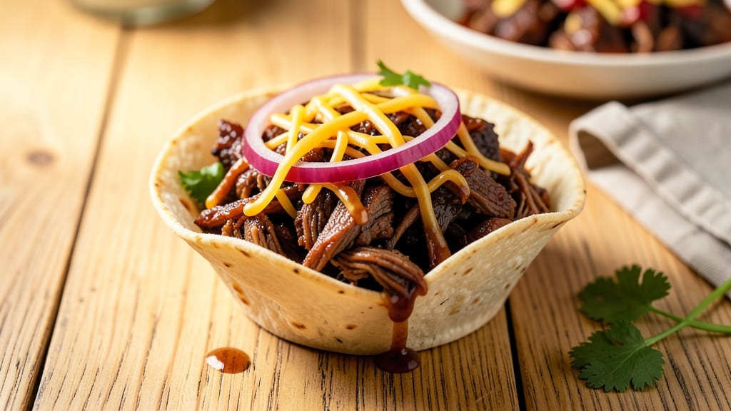 BBQ Beef Cups Recipe: Crispy Tortilla Shells With Smoky Cheese Pull