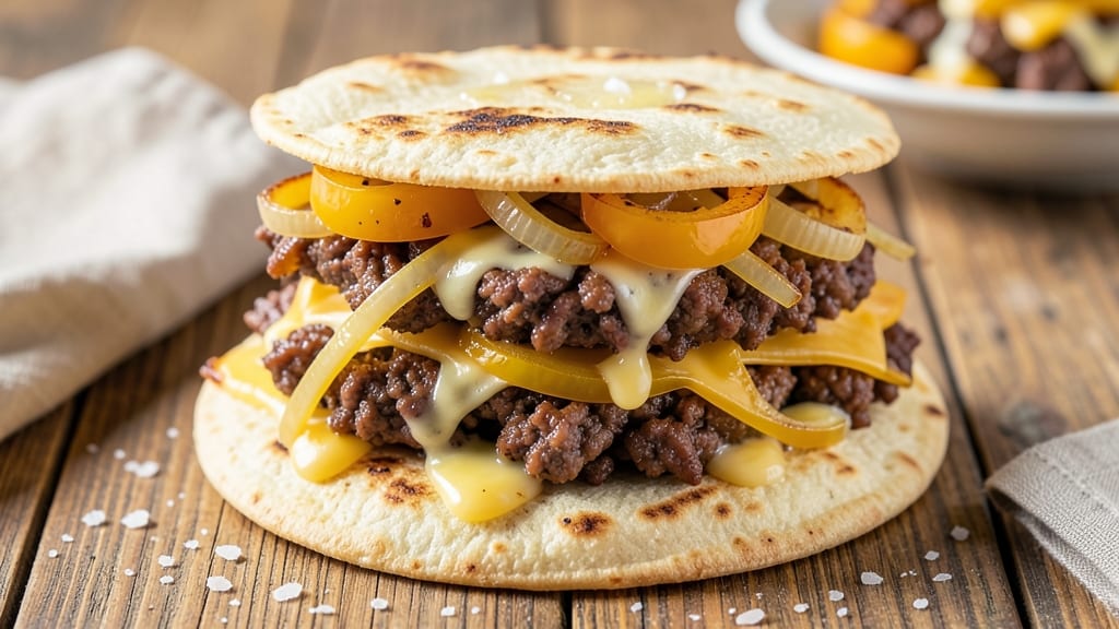 Beef and Pepper Sandwiches Recipe: Crispy Tortilla Stacks With Melty Cheese Pull