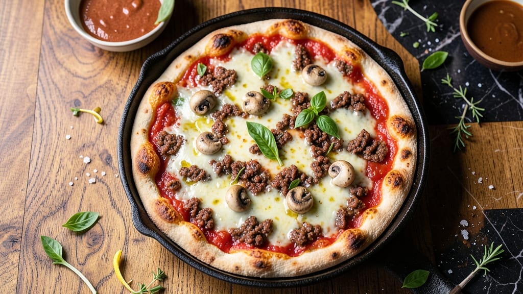 Beef and Mushroom Pizza Recipe: Umami Crust With Caramelized Fond Magic