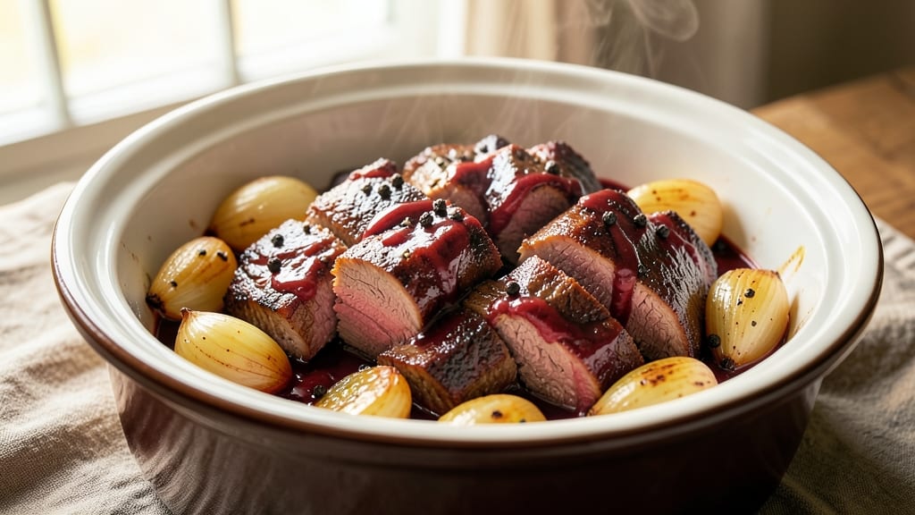Beef and Onion Slow Cooker Recipe: Deeply Caramelized Fond Magic
