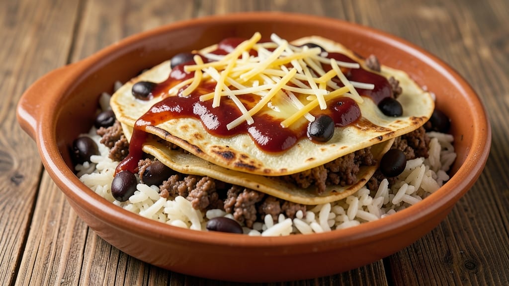 Beef Bean and Rice Enchiladas Recipe: Cheesy Tortilla Layers With Spiced Filling Magic