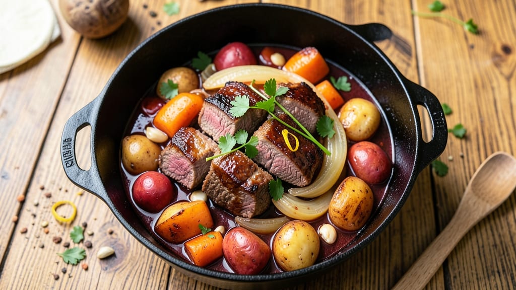 American Beef Stew Recipe: Deep-Red Wine Braise with Caramelized Root Veggies