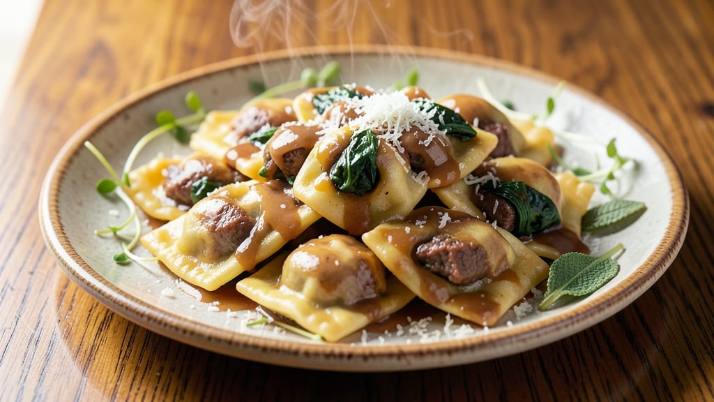 Beef and Spinach Ravioli Recipe: Buttery Pillowy Wraps with Rich Sage Cream