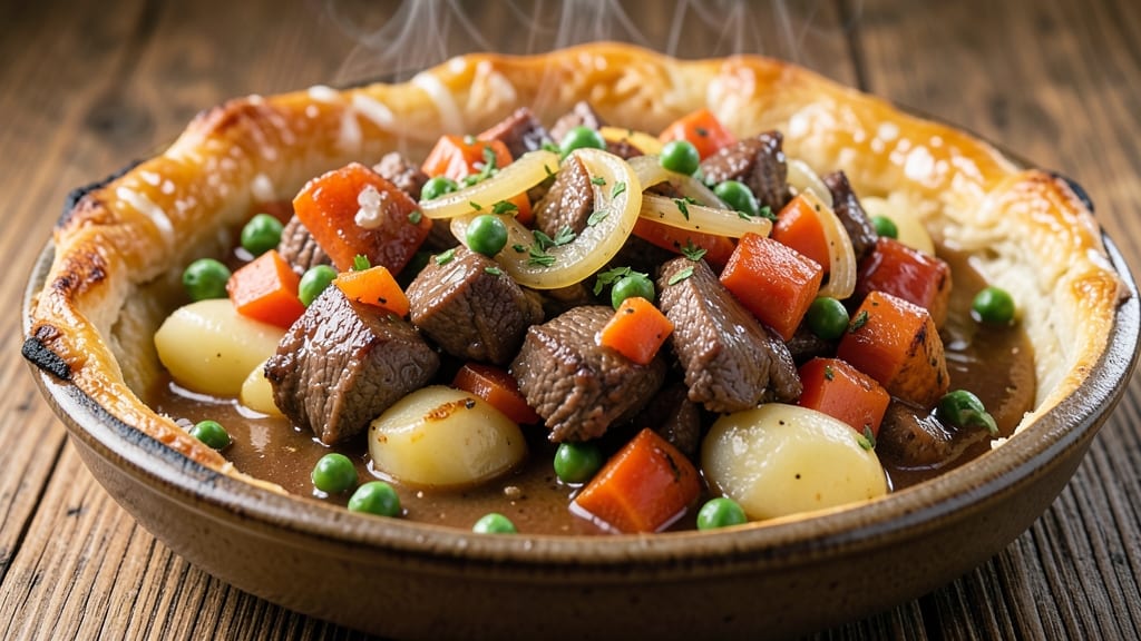 Beef and Vegetable Pie Recipe: Flaky Crust Envelops Savory Layers