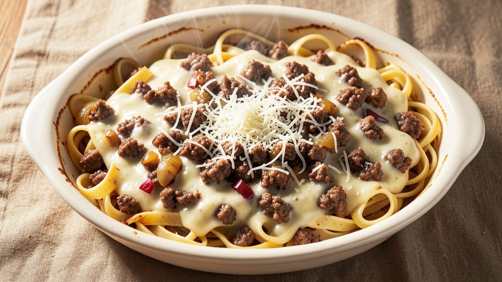 Beef Alfredo Casserole Recipe: One-Pan Cheese Sauce Over Pasta