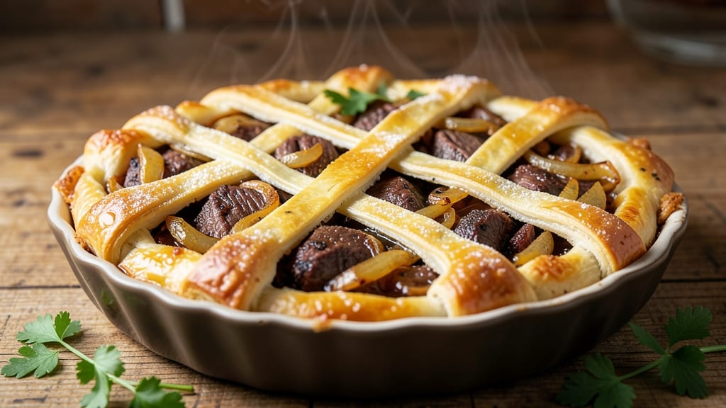 Beef and Onion Pie Recipe Uk: Flaky Pastry Cradling Savory Filling