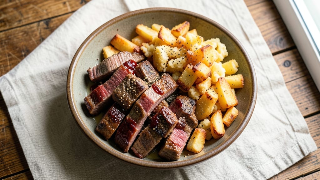 Beef and Hash Browns Recipe: Skillet-Sear Crunch With Juicy Steak Bites