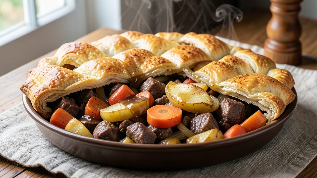 Beef and Veg Pie Recipe: Golden Crust Holds Savory Meat and Root Medley