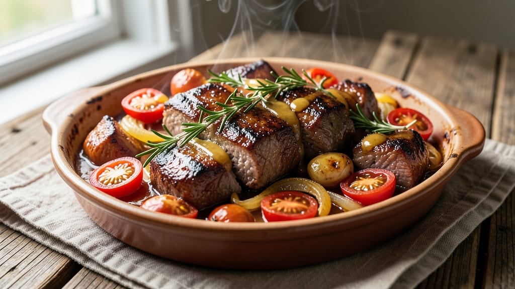 Beef and Cherry Tomato Recipe: Bold Italian Braise With Herbed Crust