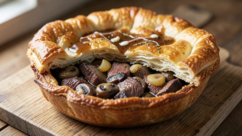 Beef and Mushroom Pie Recipe UK: Flaky Pastry Crust Over Rich Umami Filling