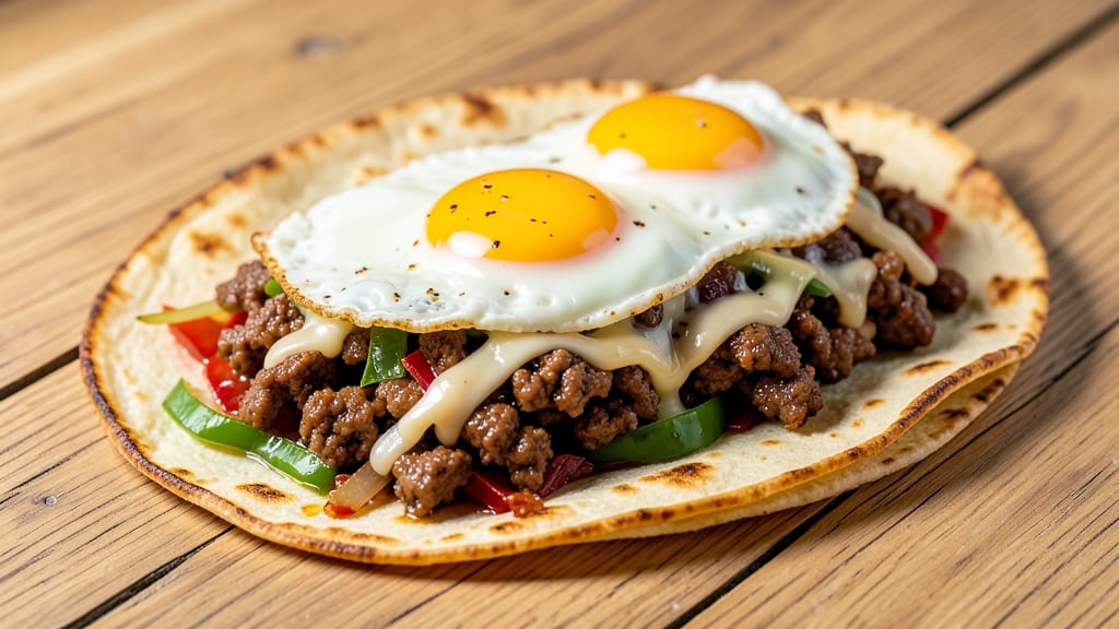 Beef and Egg Burritos Recipe: Breakfast Burrito Stacks With Gooey Cheese Rivers