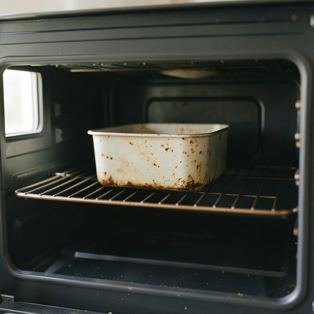 An ordinary home oven with one tin in it