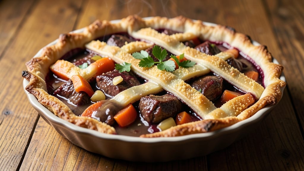 Beef and Burgundy Pie Recipe: Flaky Crust Over Rich Wine-Braised Beef