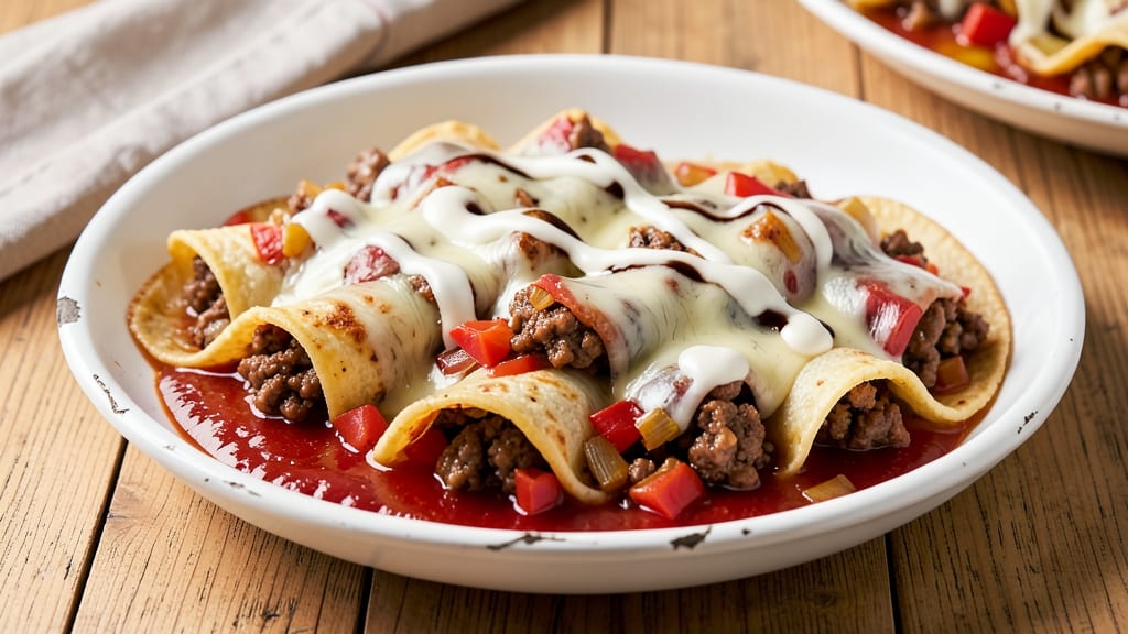Authentic Ground Beef Enchiladas Recipe: Crispy Tortilla Layers With Spiced Cheese Rivers