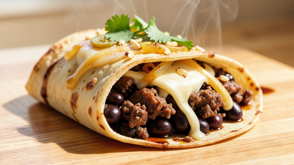 Beef and Black Bean Burrito Recipe: Crispy Tortilla Wraps With Spiced Filling
