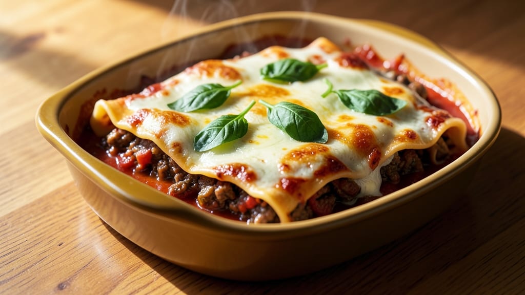 Beef and Spinach Manicotti Recipe: Baked Pasta Layers With Rich Ricotta and Tomato