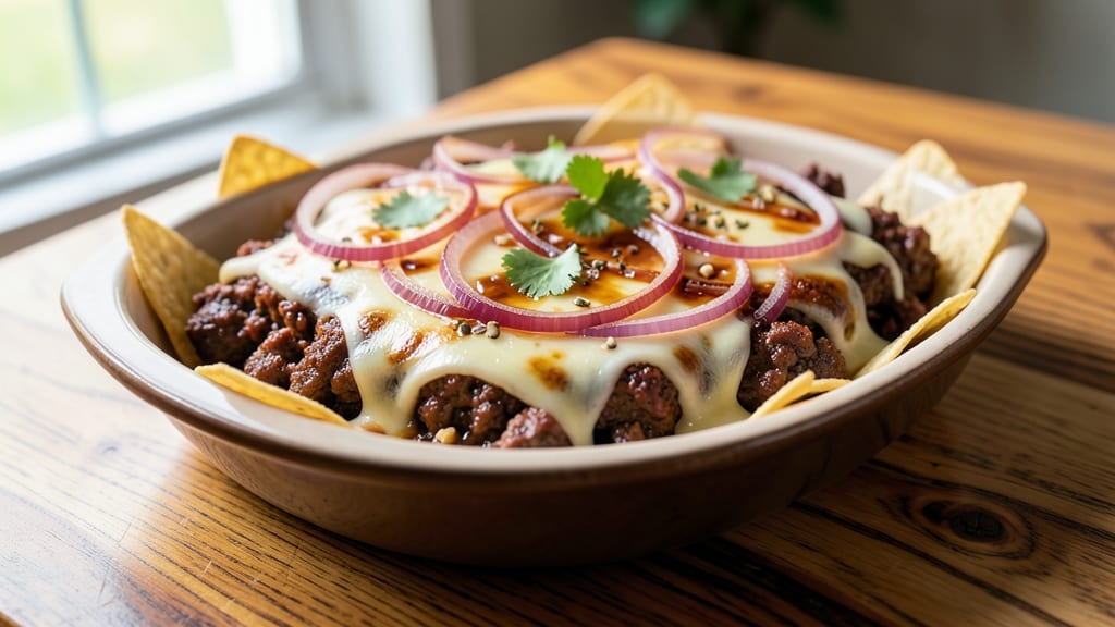 Baked Beef Nachos Recipe: Smoky Cheddar Crunch and Caramelized Beef Bites