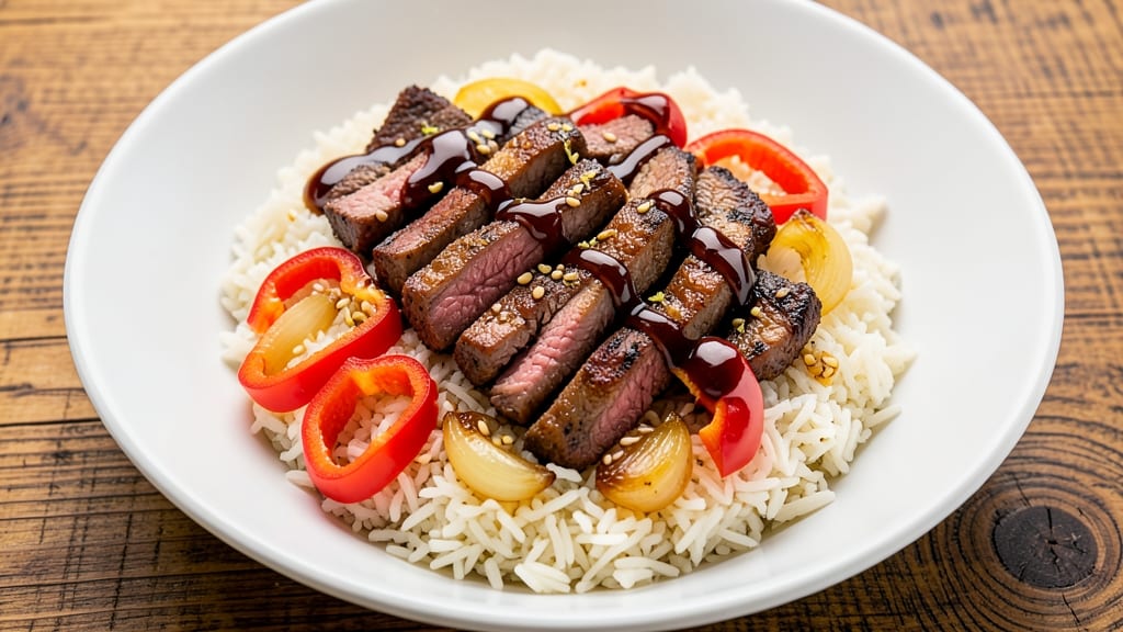 Beef and Pepper Rice Bowl With Hoisin Sauce Recipe: Wok-Fired Crunch With Silky Soy-Ginger Harmony