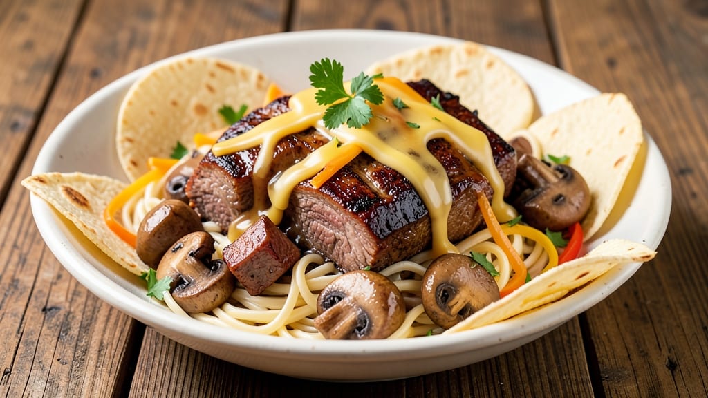 Beef Ala King Recipe: Cheesy Tortilla Crunch Over Egg Noodles