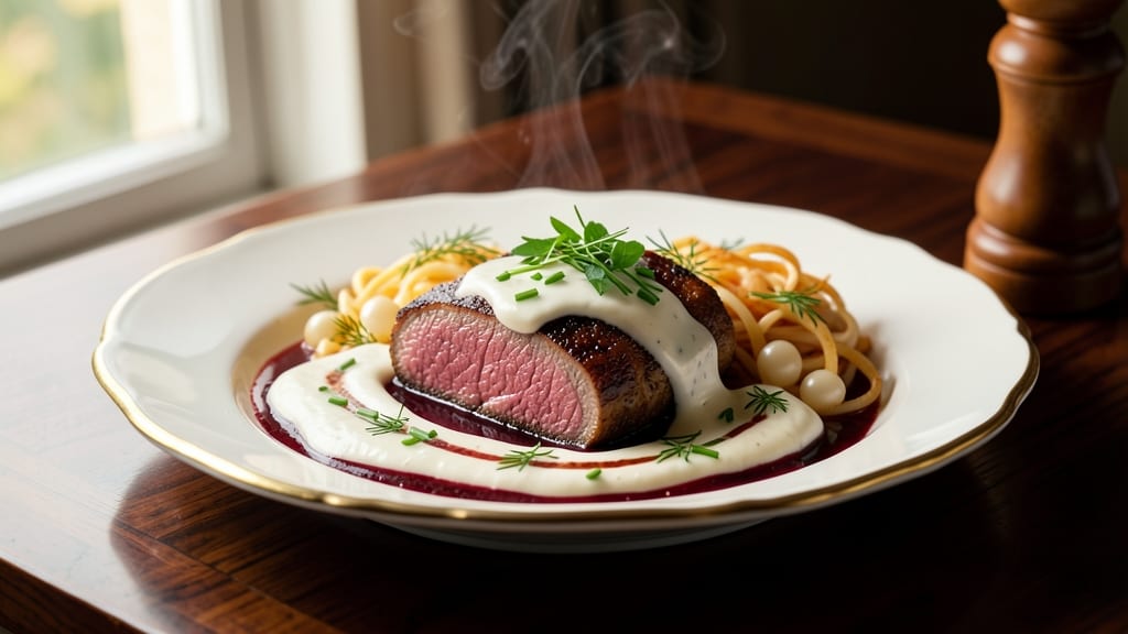 Banquet Beef Stroganoff Recipe: Smoky Wine-Steamed Beef Over Egg Noodles