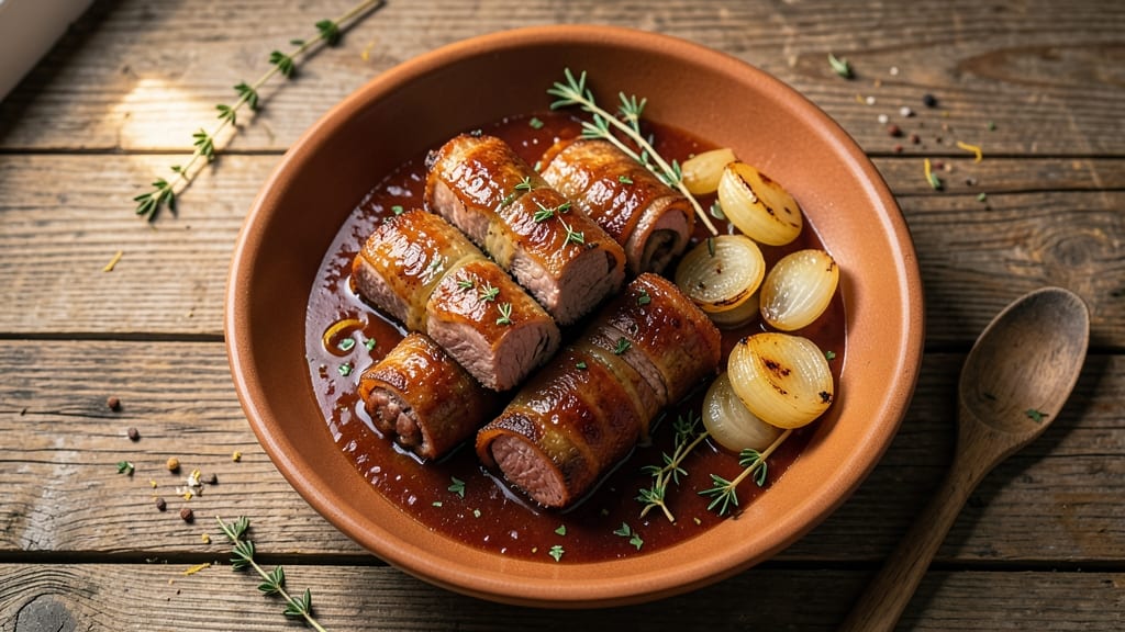 Authentic German Beef Rouladen Recipe: Thinly Sliced Beef Stuffed With Mustard and Onions