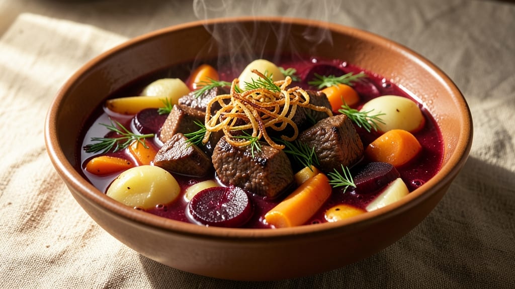 Beef and Beet Borscht Recipe: Deep Ruby Broth With Hearty Meat and Root Veggies